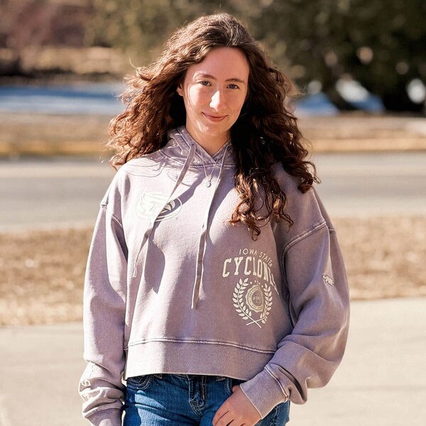 Pro Standard Women's Stamp Purple Gray Enzyme Wash Cropped Hoodie